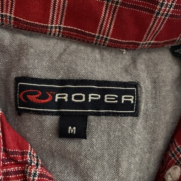 Roper Western Men’s Size Medium Long Sleeve Button up Red/Blue/White Shirt - Picture 4 of 5